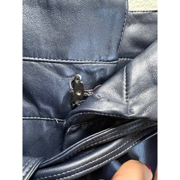 Bailey/44 Womens Faux Leather High-Waisted Belted Pants Medium Navy Blue - Picture 5 of 7